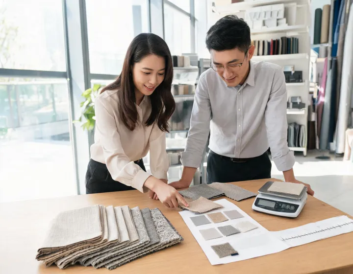 Romo advisor reviewing upholstery specifications
